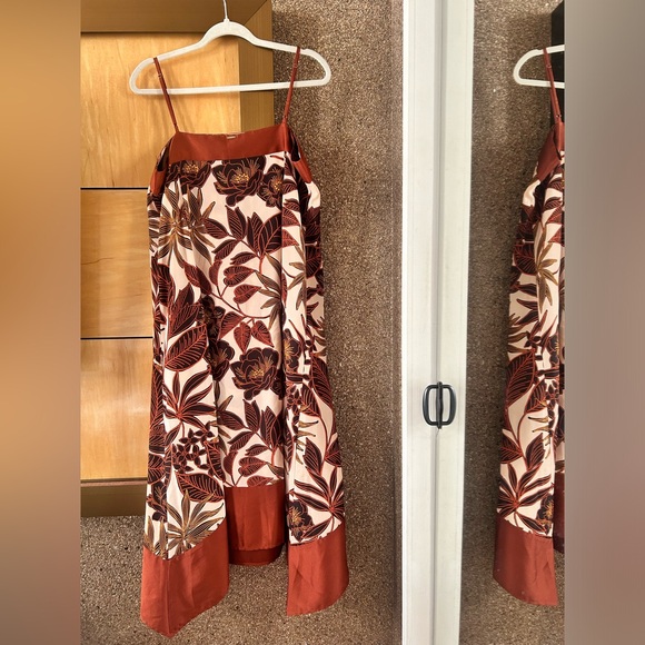 DKNY Brown Floral Midi Dress NWT Large Square Neck Spaghetti Strap Flowy Shift - Picture 6 of 7